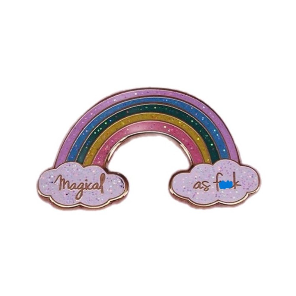 Magical as F*ck - Glittery Affirmation Enamel Pin Brooch Rainbow Gold Tone‎ NEW!